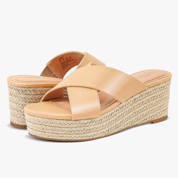*New* Criss Cross Platform Wedge Sandals Espadrille Summer Slide Shoes, Nude - Picture 1 of 6